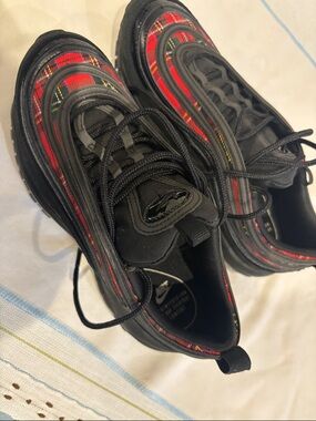 Nike Women’s Black Sneakers with Red Plaid Accents